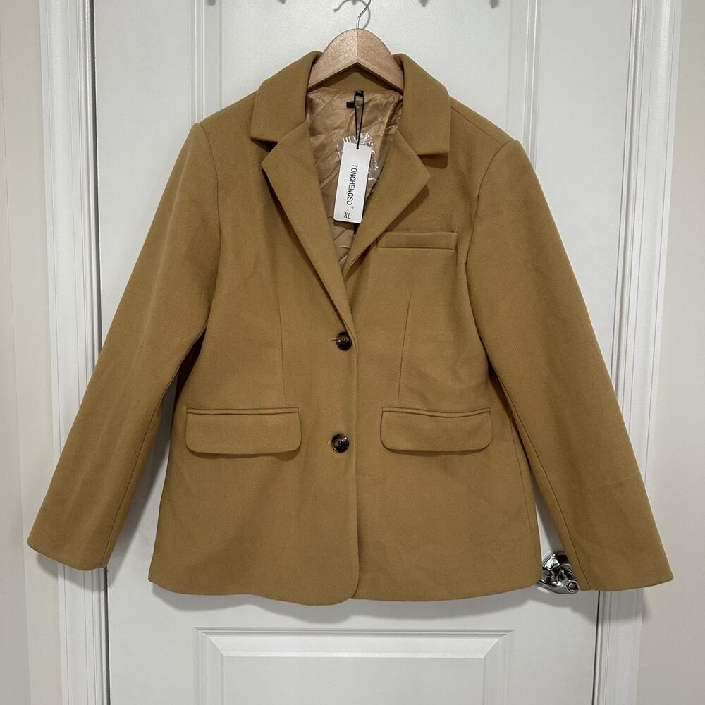 TONCHENGSD Women’s Camel Tan Wool-Look Blazer Jacket Size XL NWT